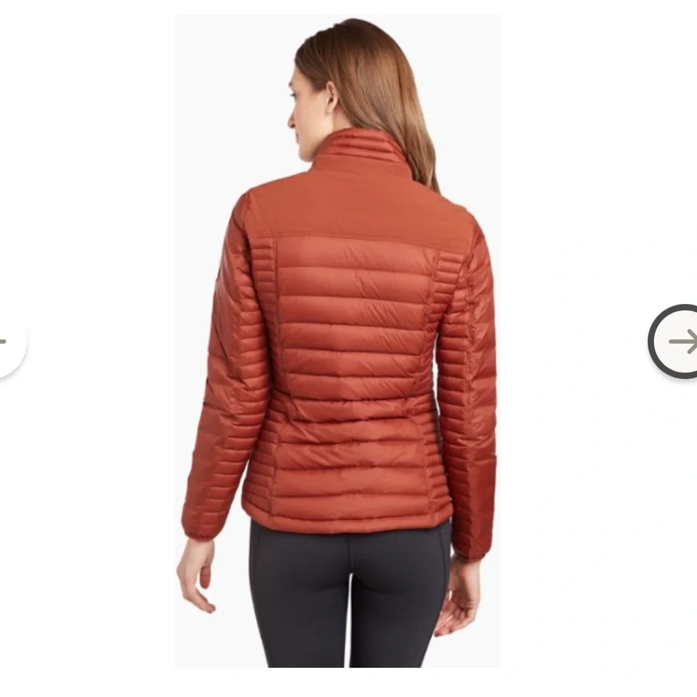 KUHL Spyfire Goose down Jacket cinnamon rust dark orange small puffer NWOT zip - Picture 7 of 15